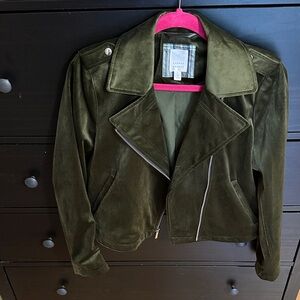 Lauren Conrad green velvet moto jacket